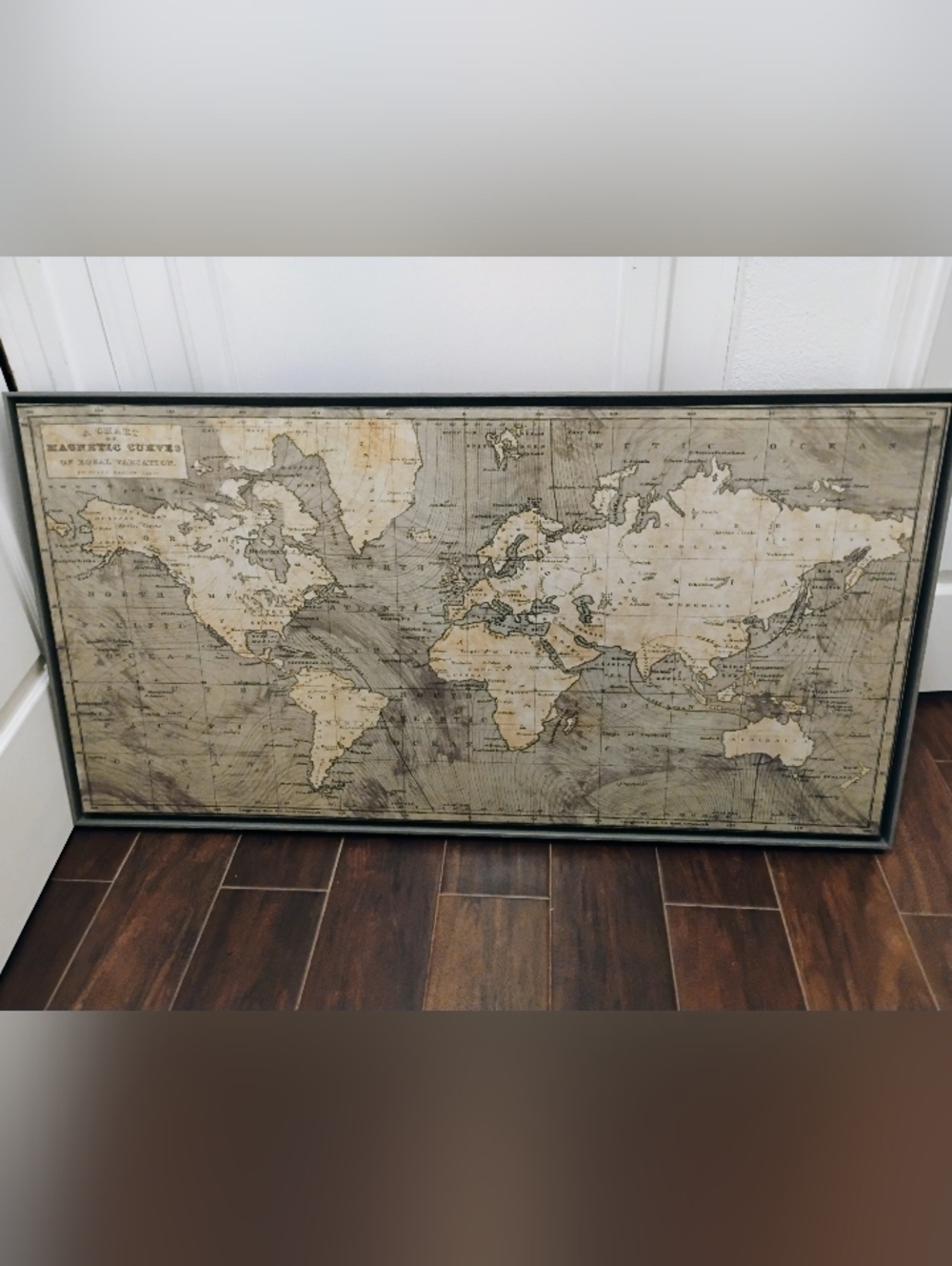 World Map Of Magnetic Curves Waxed Art Canvas Print Wood Framed By Peter Barlow